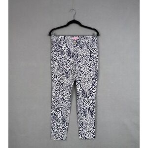 Lilly Pulitzer Pants Womens 0 Kelly Blue Peacock Print Ankle Skinny Stretch